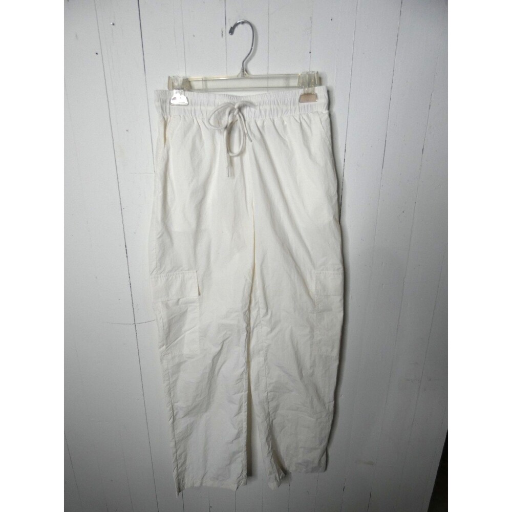 Princess Polly Women's US 4 White Swishy Nylon Track Sweat Pants Cargo Pockets